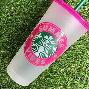 Custom Starbucks Cold Cup Summer Vibes w Pink Lid